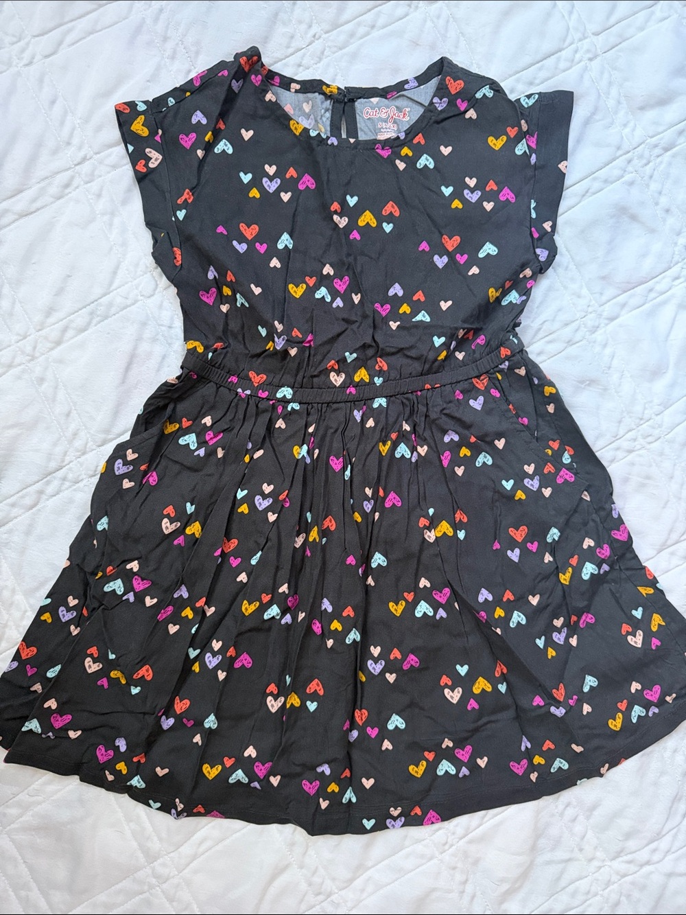 Cat & Jack Black Dress with Multicolor Heart Print